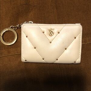 Victoria's Secret White Card Holder with Gold Keychain